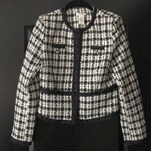 Black and white twill blazer